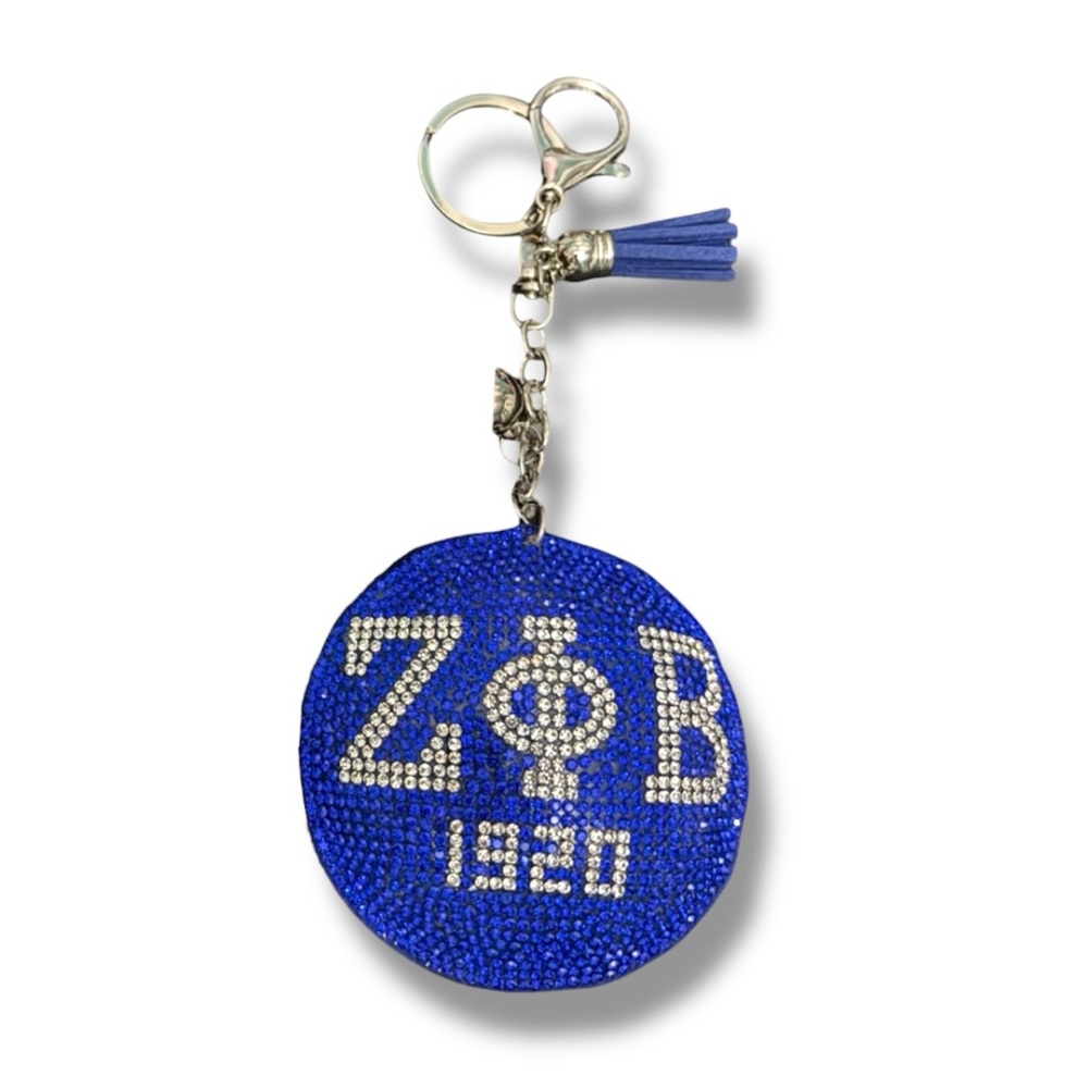 1929 Zeta Phi Beta Blue and White Bling Keychain/ Bag Charm with Tassel